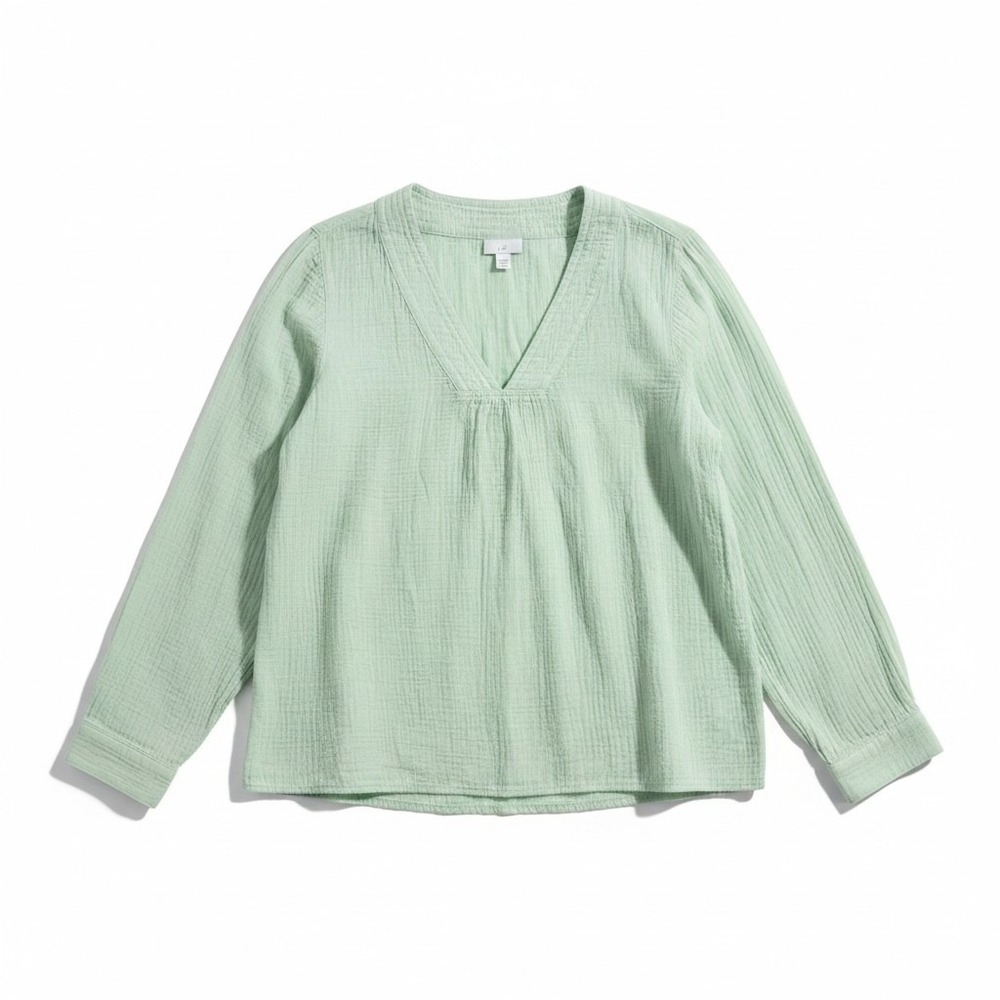 J.Jill Cotton Gauze V Neck Tunic Top Long Sleeve Mint Green Petite‎ Large PL